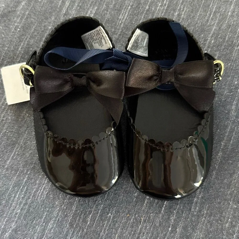Janie & Jack Baby Bow Ballet Flat Patent Black Size 18-24 Months